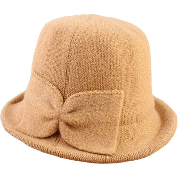 CoCopeaunts Plain Color Bucket Hat for Women Bow Decorated Imitation Mink Velvet Rolled Edge Basin Cap Outdoor Warm Cap for Girls