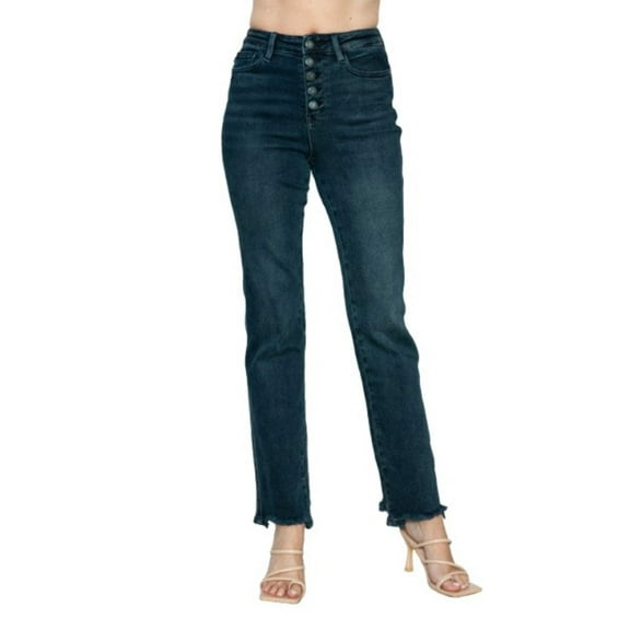 Judy Blue Women's Button Fly Hem Destroy Straight Jeans
