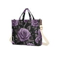 thumbnail image 7 of FORMRS Womens Corduroy Tote Bag Crossbody Shoulder Handbag with Pocket, Black Roses, 7 of 7