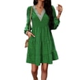 thumbnail image 1 of ZAXARRA Robe d'Été Rétro Imprimé Manches Longues V-Cou Taille Haute Mini-Robe avec Poches, 1 of 4