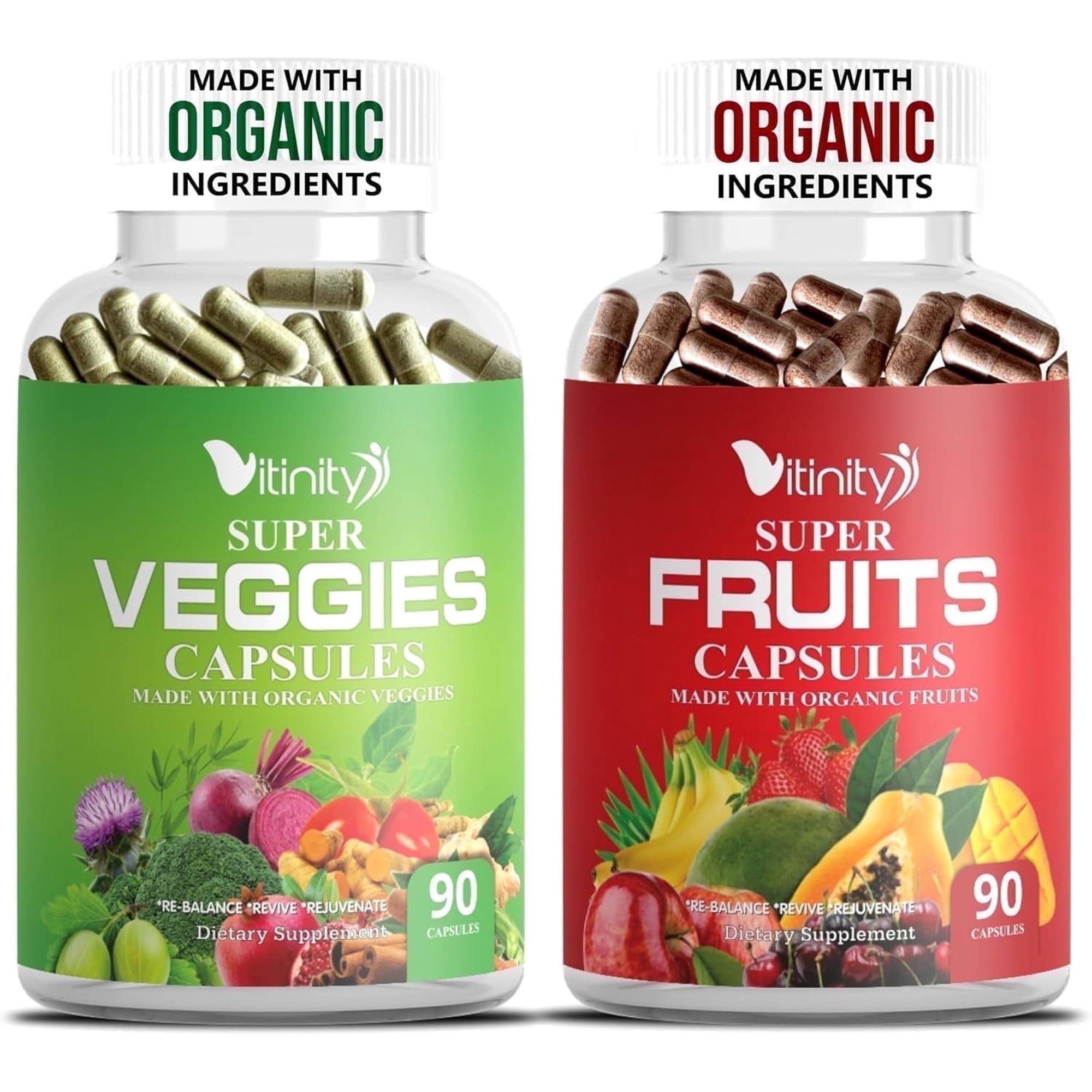 Organic Fruits and Veggies Supplement Capsules (30 Count) | Superfood Vegetable Vitamin Supplement for Women & Men-Blend of Fruits and Greens for Daily Health. Fruits and Vegetables Supplements
