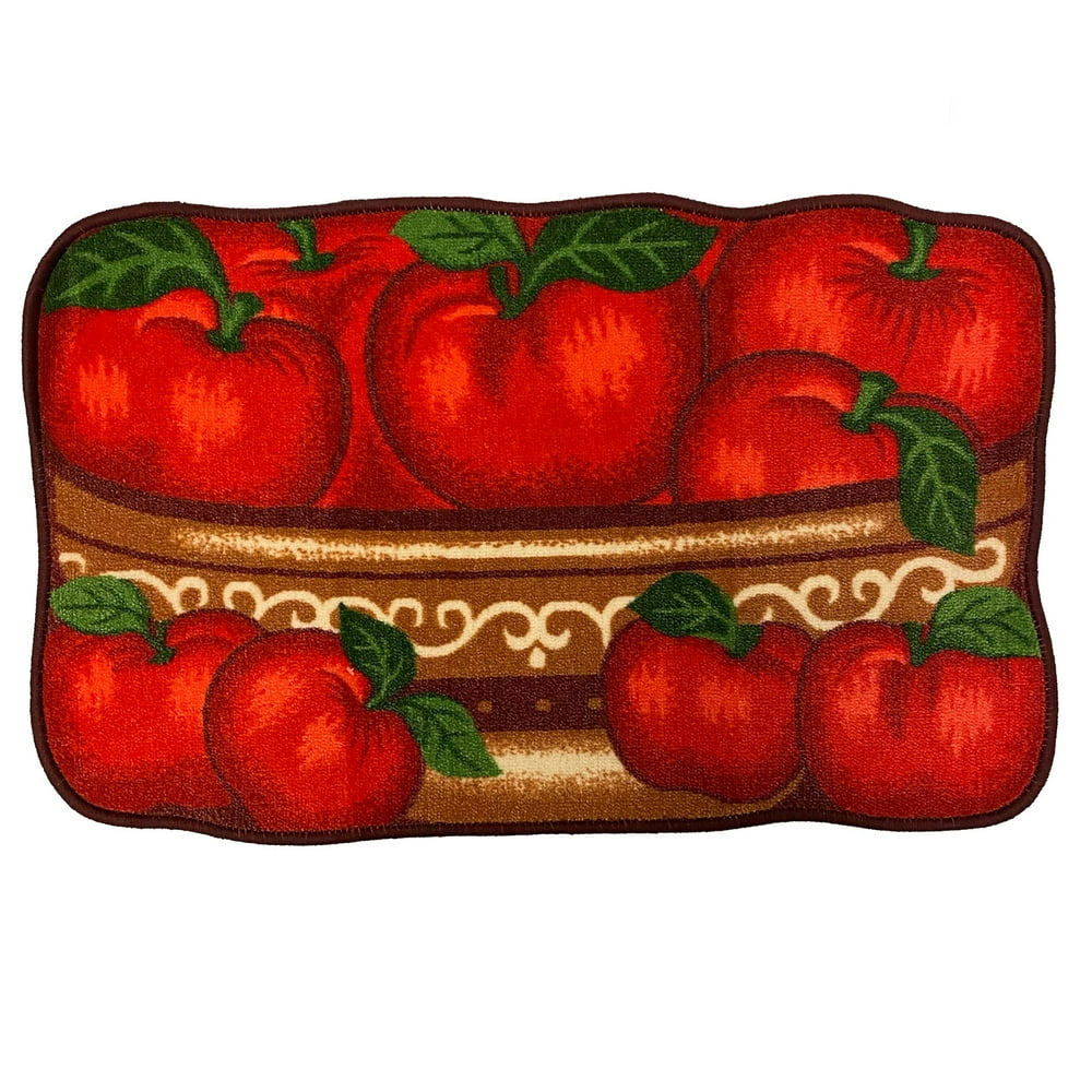 Fresh Apple Printed SkidResistant Kitchen Rug Mat, RedBrown, 20x32