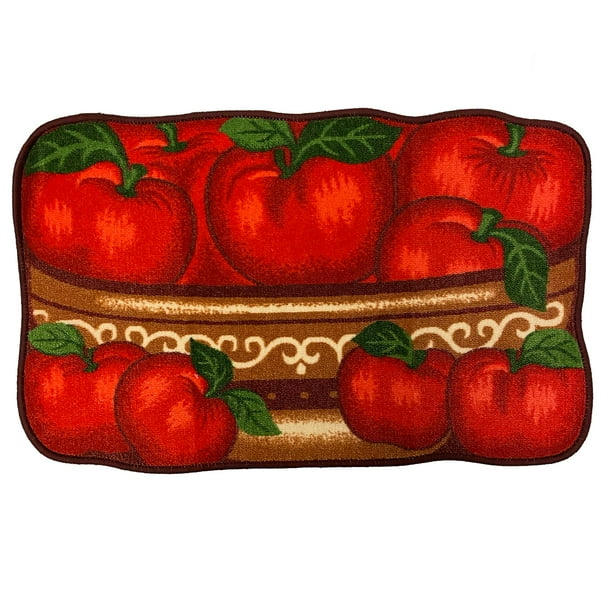 Fresh Apple Printed SkidResistant Kitchen Rug Mat, RedBrown, 20x32