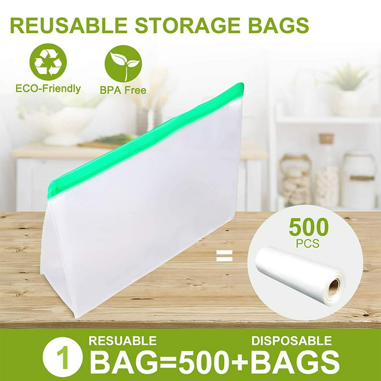 9 Pack Large Reusable PEVA Standing Food Storage Bags, Reusable