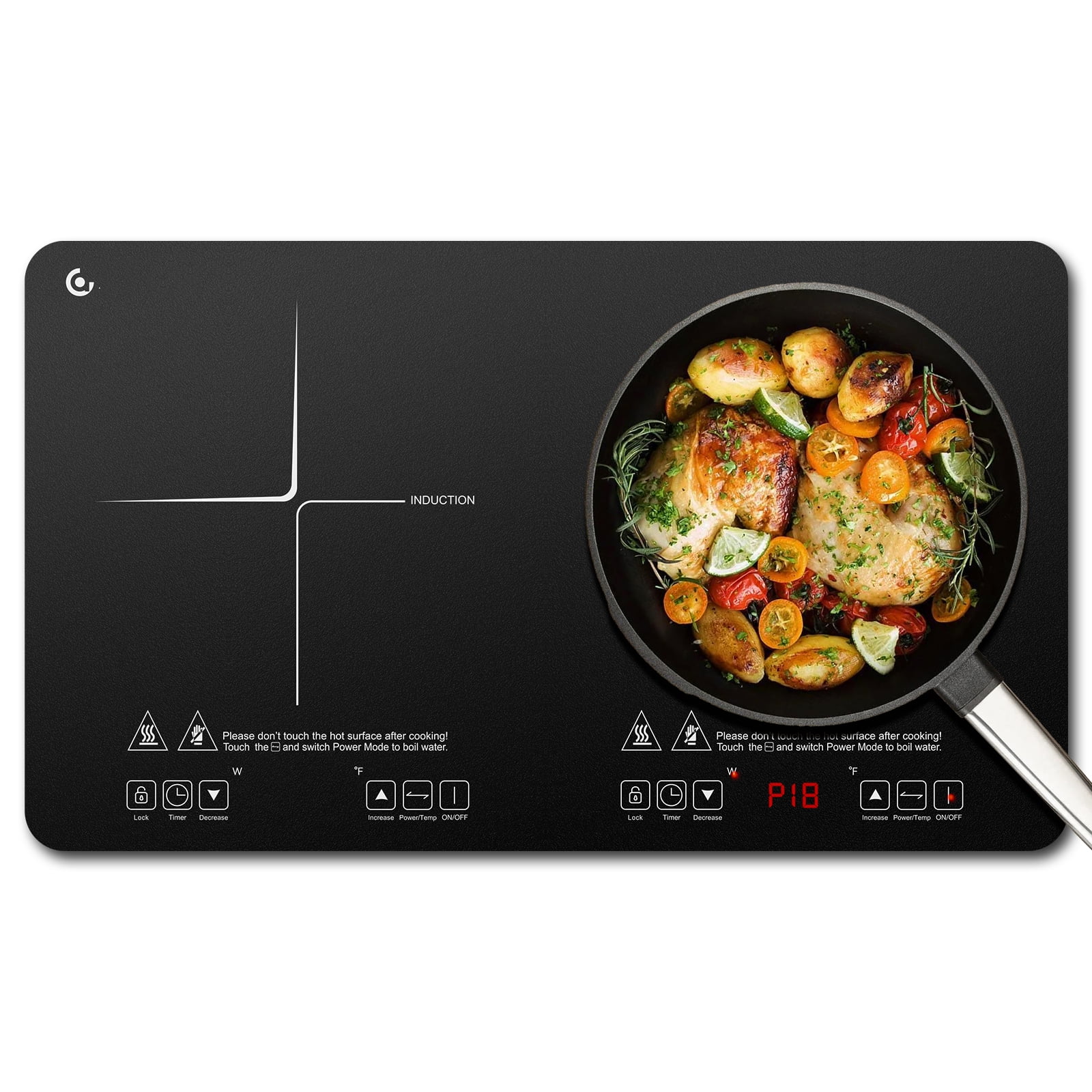 Aobosi 1800W Double Electric Induction Cooktop Stovetop Sensor Touch with 2 Burners, 18 Power Levels Child lock & Timer for 4-10" Pot Fast Cooking