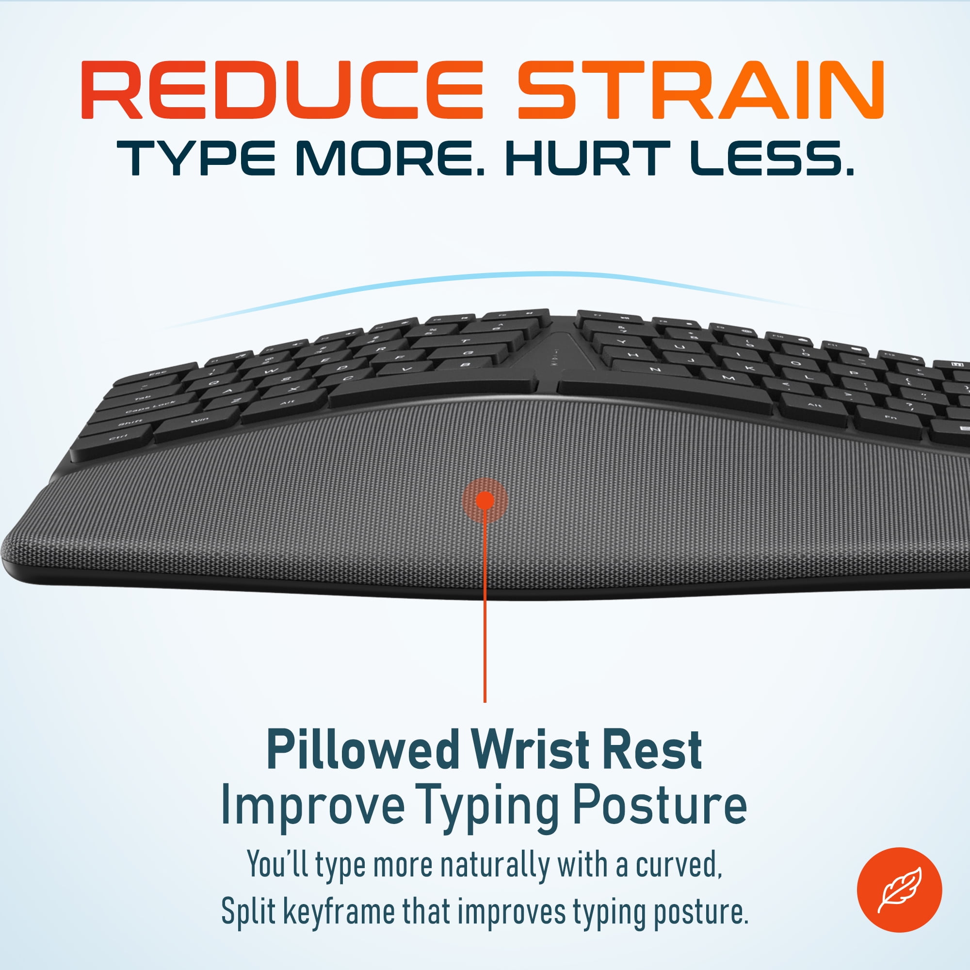 Delton KB250 Ergonomic Wired Keyboard, Curved Keyboard with Wrist and Palm Rest, Natural Typing Full-Size Split Computer Keyboard, Compatible for Laptop/PC/Tablets/iMac - Black