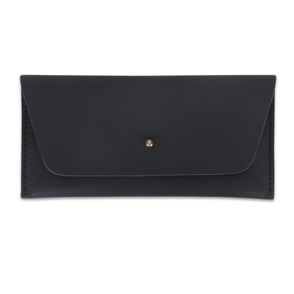 Billetera CestAntiQ de Cuero 19x9 cm Negra con Solapa Organizadora