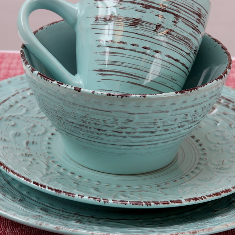 Elama Malibu Waves 16-Piece Dinnerware Set, Turquoise photo 4