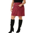 thumbnail image 4 of Agnes Orinda Women's Plus Size Corduroy Skirts Elastic Waist Button Down Fall Winter Short Mini Skirt with Pockets 1X Burgundy, 4 of 7