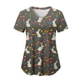thumbnail image 5 of COMVALUE Easter Scrub Tops Women Short Sleeve V-neck Cute Bunny and Eggs Printed Scrubs Top Medical Nurse Uniforms with Pockets (Yellow, L), 5 of 7