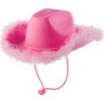 thumbnail image 3 of Sombrero de vaquero rosa de moda para mujer con ala de plumas esponjosas, tamaño adulto, sombrero de vaquero occidental para mujeres y niñas, 30*40cm, 3 of 5