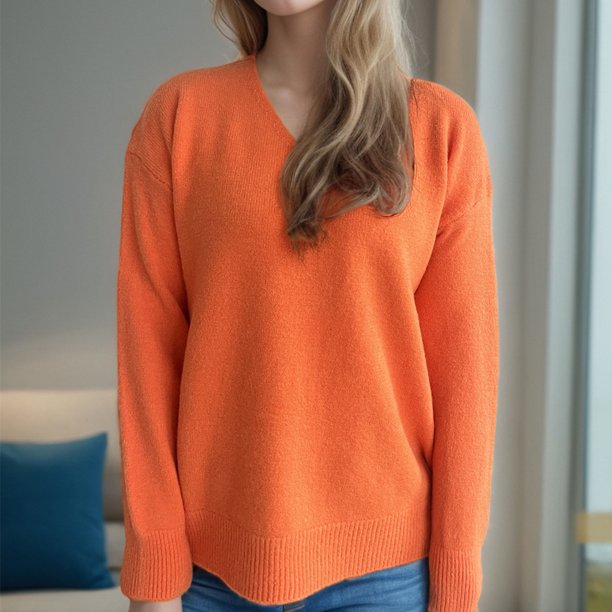 Suéter de cuello en V para mujer, moda Otoño Invierno, tejido, suelto, manga larga, blusa, cuello en V, suéter para mujer