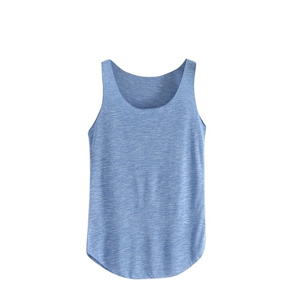 Women's Cotton Curved Hem Tank Top Summer Lightweight Scoop Neck Sleeveless T Shirts Loose Fit Airy Daily Wear Undershirt Blue