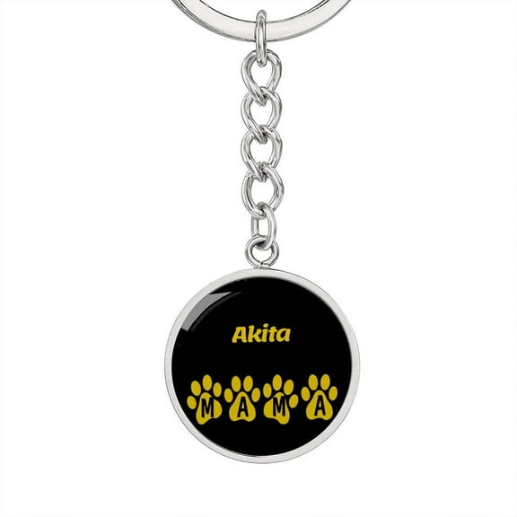 Akita Mama Circle Keychain Stainless Steel or 18k Gold Dog Mom Pendant