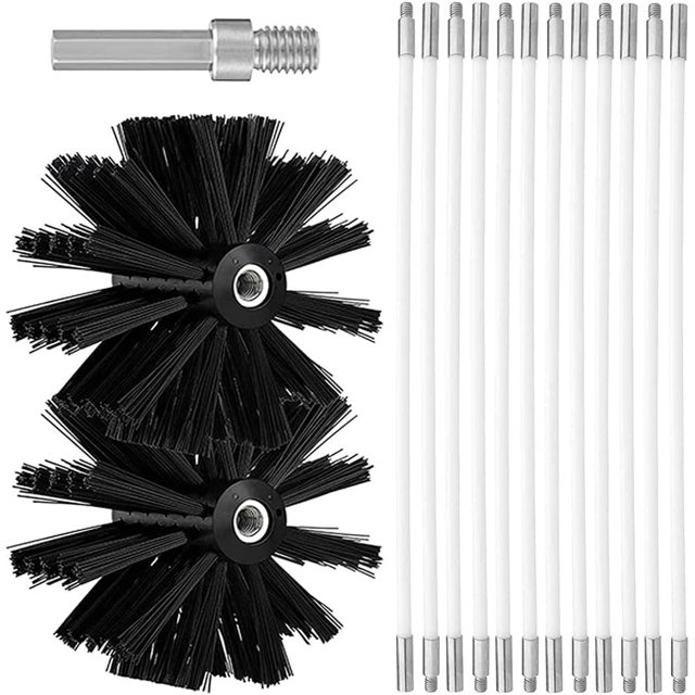 Adjustable Chimney Cleaning Brush Kit, Chimney Brush Set Including 12 410mm Flexible Rods and 2 Brush Heads