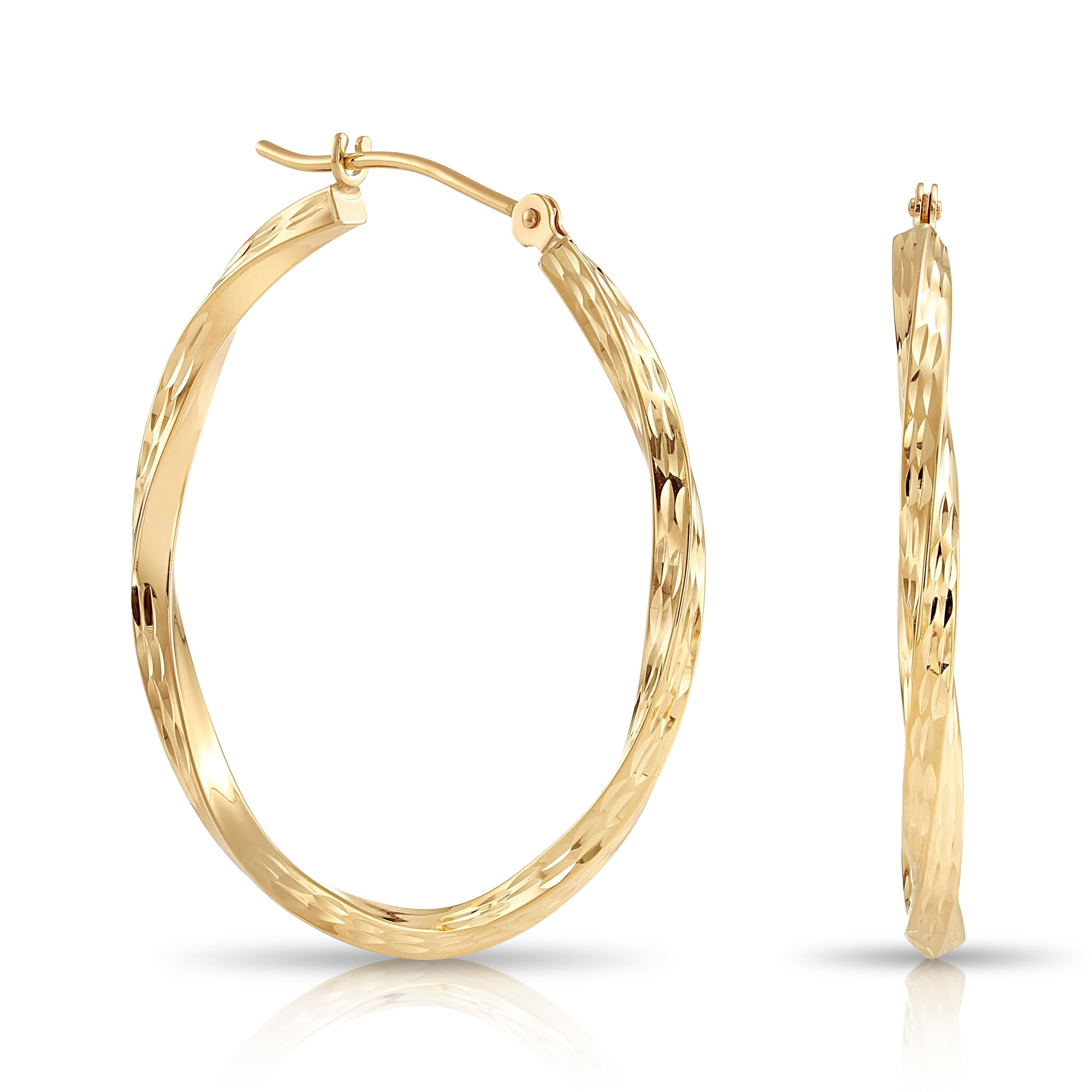 Tilo Jewelry 10K Yellow Gold Twisted Round Hoop Earrings with Diamond-Cut Engraving | 30mm | Everyday Earrings for Women & Unisex