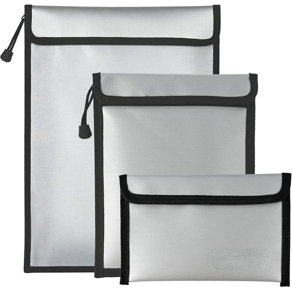 Fireproof Waterproof Money Document Bag - 3 Pack Safe Upgraded Zipper Bags, Fire & Water Resistant Storage Organizer Pouch for A4 A5 Documents Holder,File,Cash,Jewelry,Passport,Tablet,Laptop (Gray)