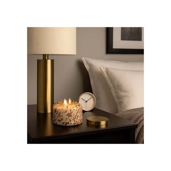 Decorative Speckled Scented Candle with Lid for Men and Women - Votive Candle for Indoor and Outdoor Areas - Pillar Style Accent for Living Room, Bedroom, and Bathroom - 6", Brown & Gold