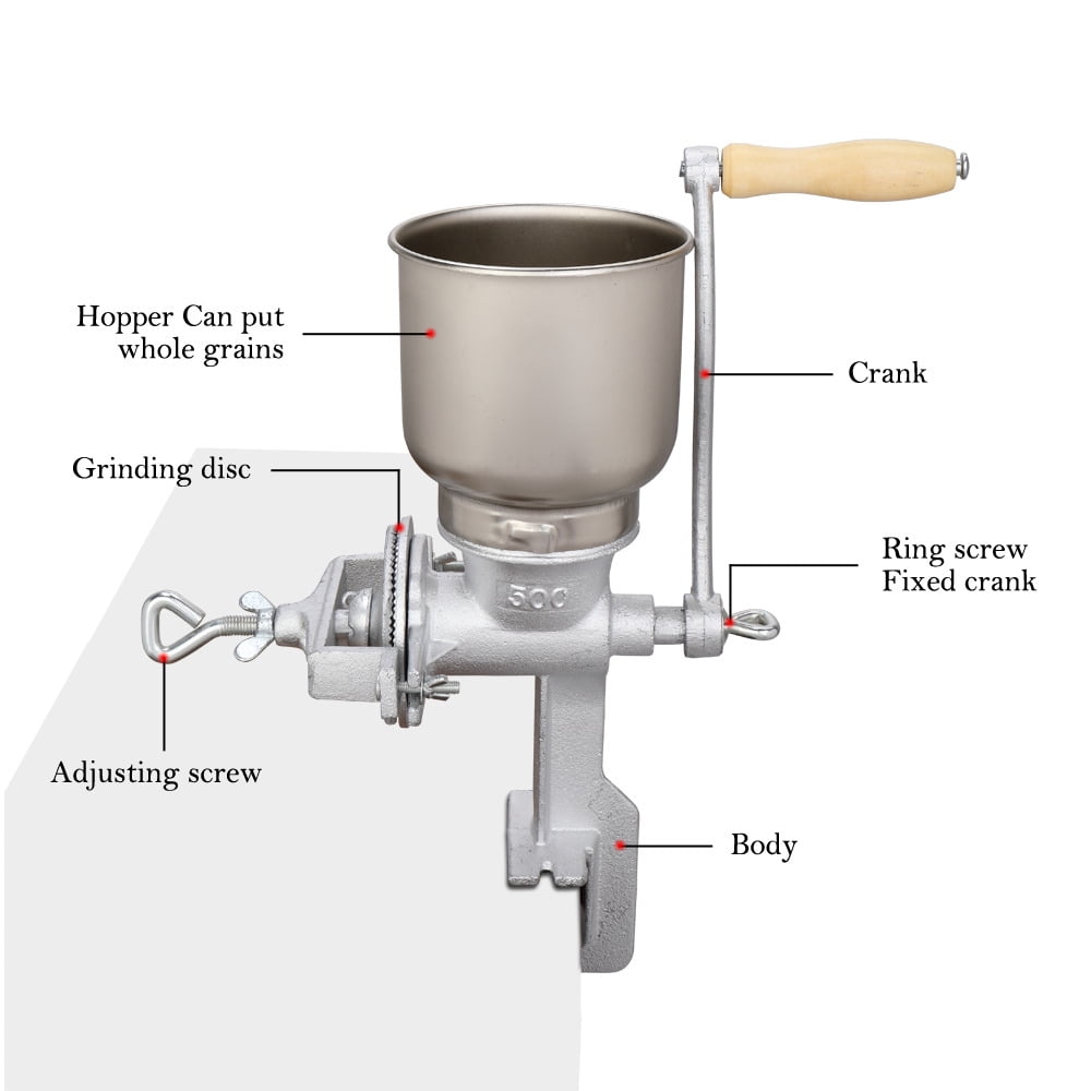 Hand Crank Coffee Grinder, Nut Grinder with Adjustable Grinding Precision for Nut, Spice, Wheat, Coffee, Cast Iron Mill Grinder with Table Clamp, Home Kitchen Commercial Office Use, Silver