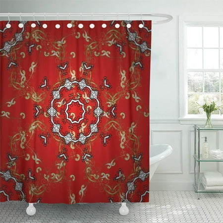 Red And Brown Shower Curtain KSADK Traditional Orient On Red Black and Brown Colors with Golden Classic Vintage Pattern Shower Curtain 66x72 inch ()