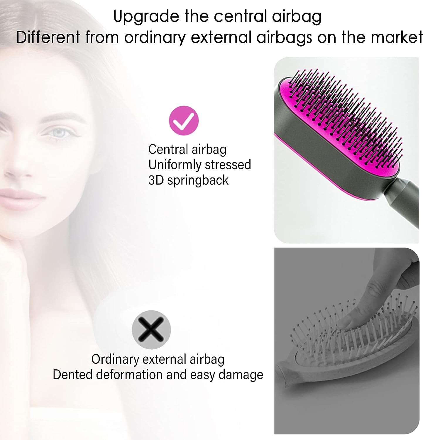 Aoibox Self Cleaning Hair Brush in White, 3D Air Cushion Massager