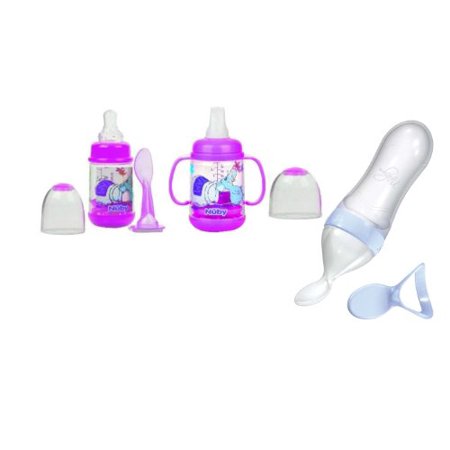 Nuby Infant Printed Bottle Feeder Set With Squeeze Feeder Spoon