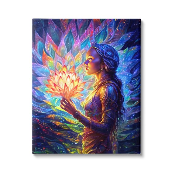 Stupell Industries Woman & Lotus Fractals Botanical & Floral Painting Gallery Wrapped Canvas Art Print Wall Art, 36 x 48