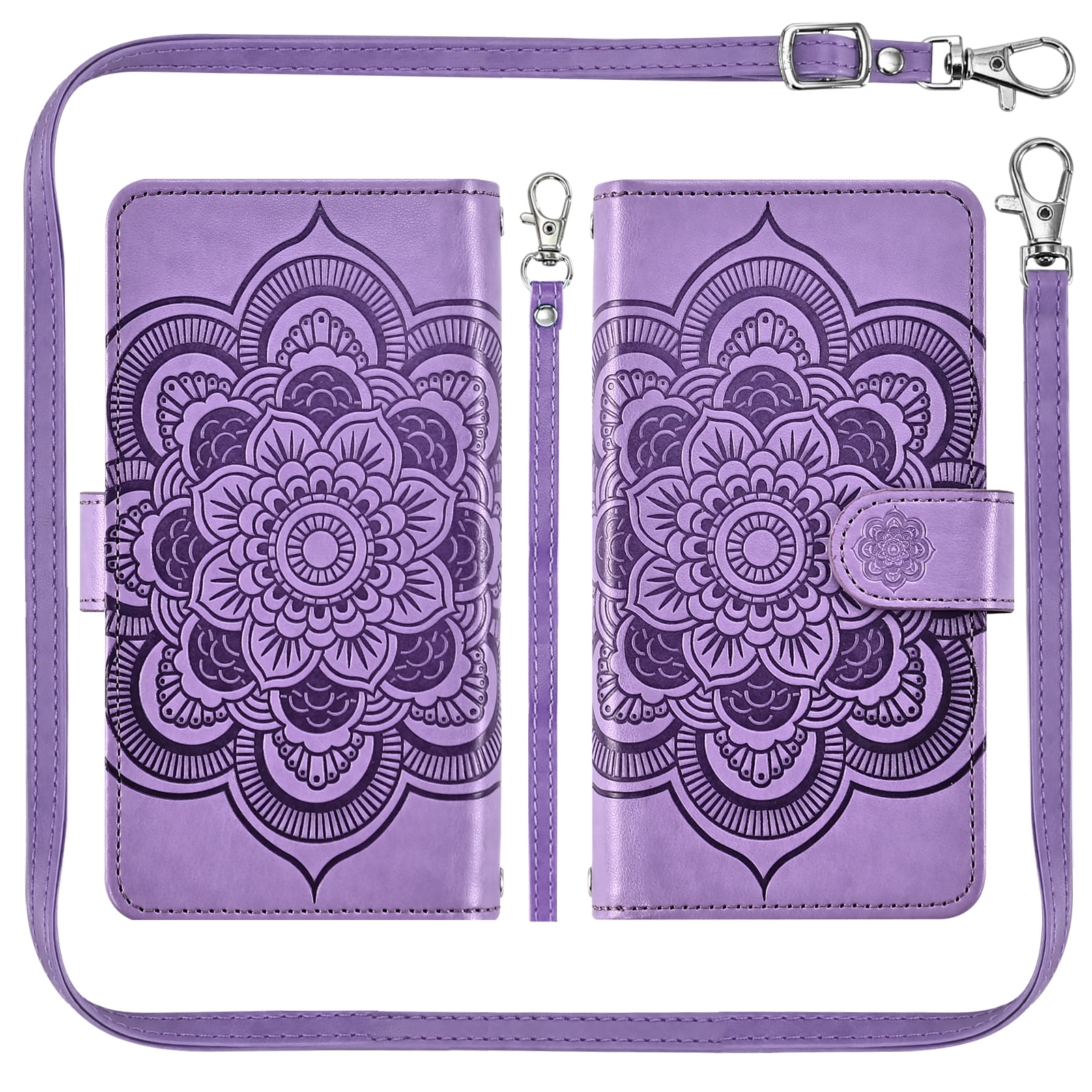 Asuwish Phone Case for Motorola Moto G Stylus 5G 2023 Zipper Wallet Magnetic Detachable Cell Cover with Tempered Glass Screen Protector Crossbody Strap Flower Card Holder Slot GStylus G5 Women Purple