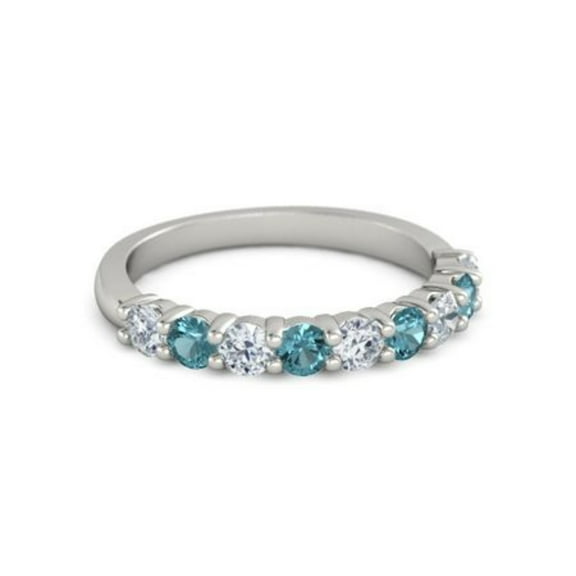 925 Sterling Silver Round 2.50 MM White Cz London Blue Topaz Eternity Ring Size US- 4