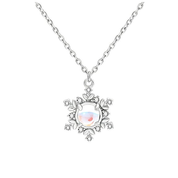 Snowflake Necklace for Women by Ginger Lyne Simulated Moonstone CZ Sterling Silver Christmas Jewelry Gift