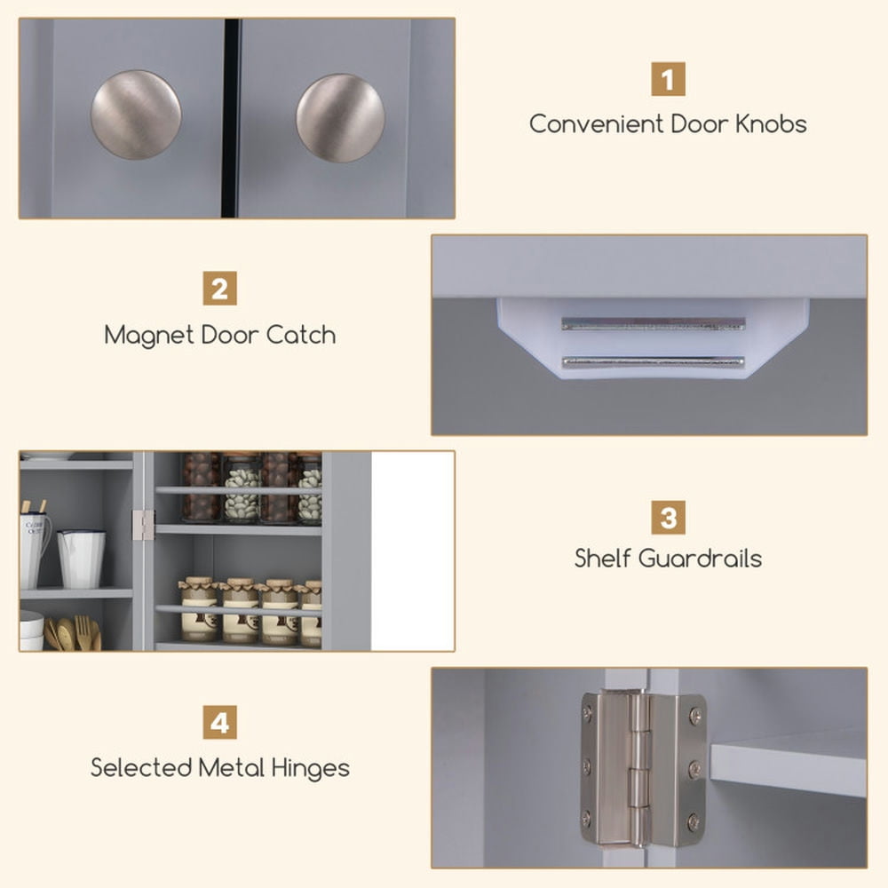 Spaco 17-Tier Kitchen Small Pantry Cabinet with 2 Doors and 6 Adjustable Shelves, Cabinet Pantry, Freestanding 5-Tier Shelving Pantries for Kitchen Storage, Gray