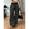 thumbnail image 5 of Women'S Plaid Checkered Pants Flannel Pajama Pants Lounge Wide Leg Baggy Sweatpants with Pockets Black S, 5 of 9