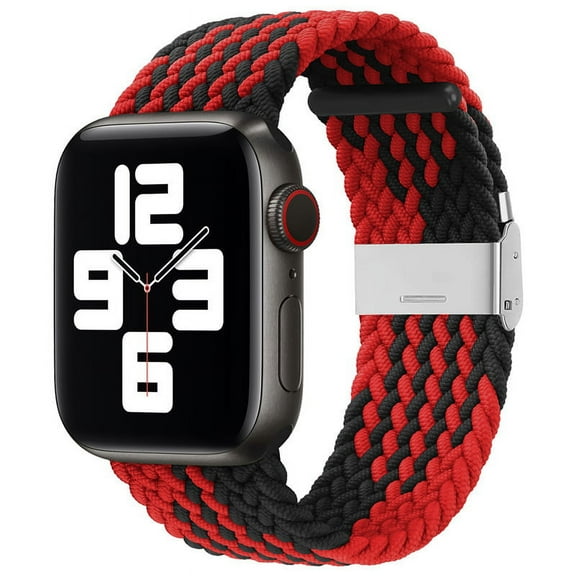 Compatible with Apple Watch Bands 38mm 40mm 41mm, Stretchable Braided Solo Loop Elastics Women Men Replacement Sport Wristband ļ¼with Stainless steel Buckles Red Black
