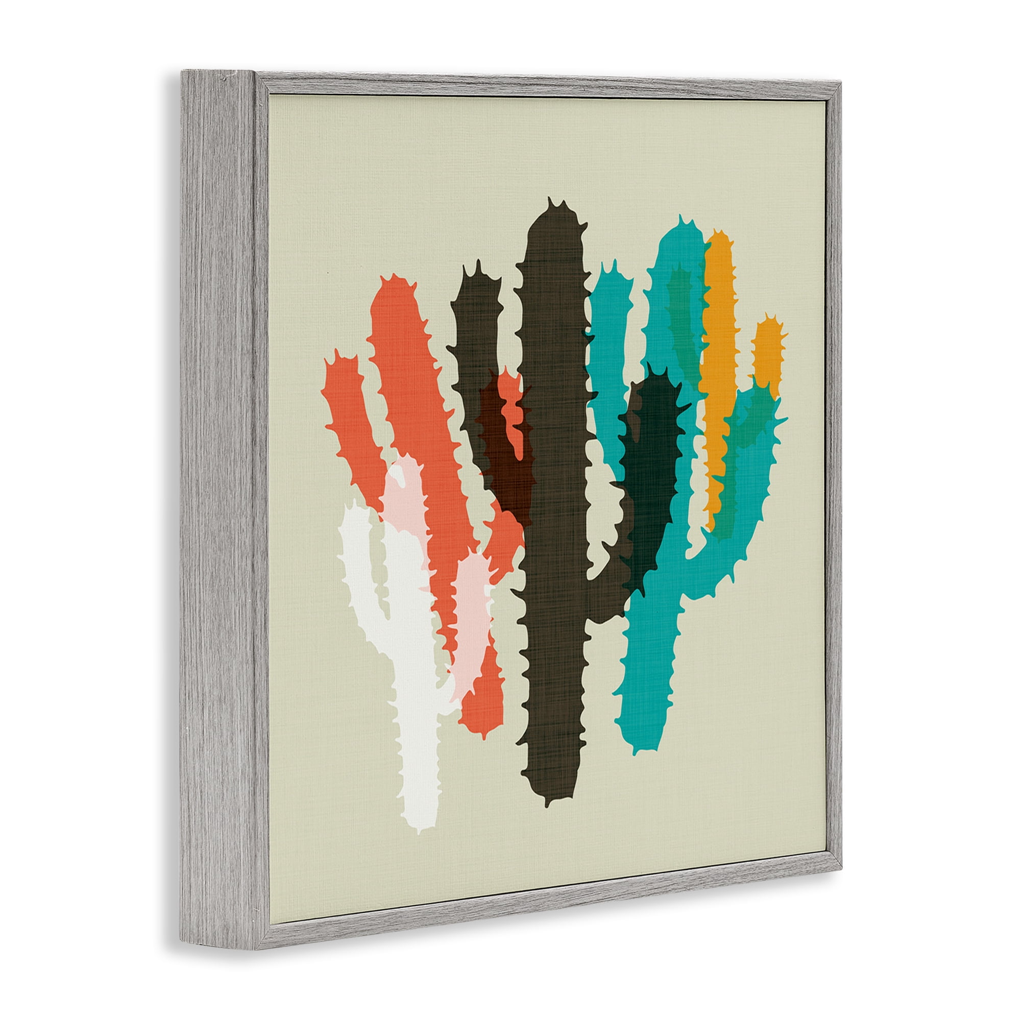 Stupell Industries Overlapping Cactus Pattern Botanical & Floral Painting Gray Framed Art Print Wall Art, 12 x 12
