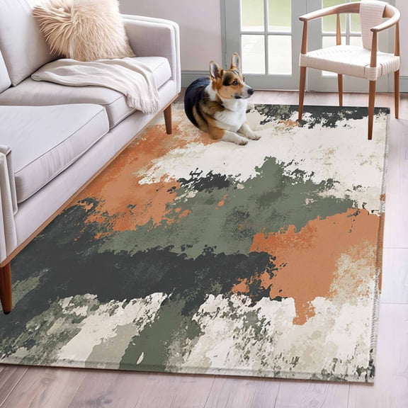 3'x5' Area Rugs, Vintage Sage Green Orange Indoor Outdoor Area Rug for Living Room Bedroom, Modern Abstract Art Washable Bathroom Rugs Kitchen Floor Carpet Mats Home Decor Aesthetic