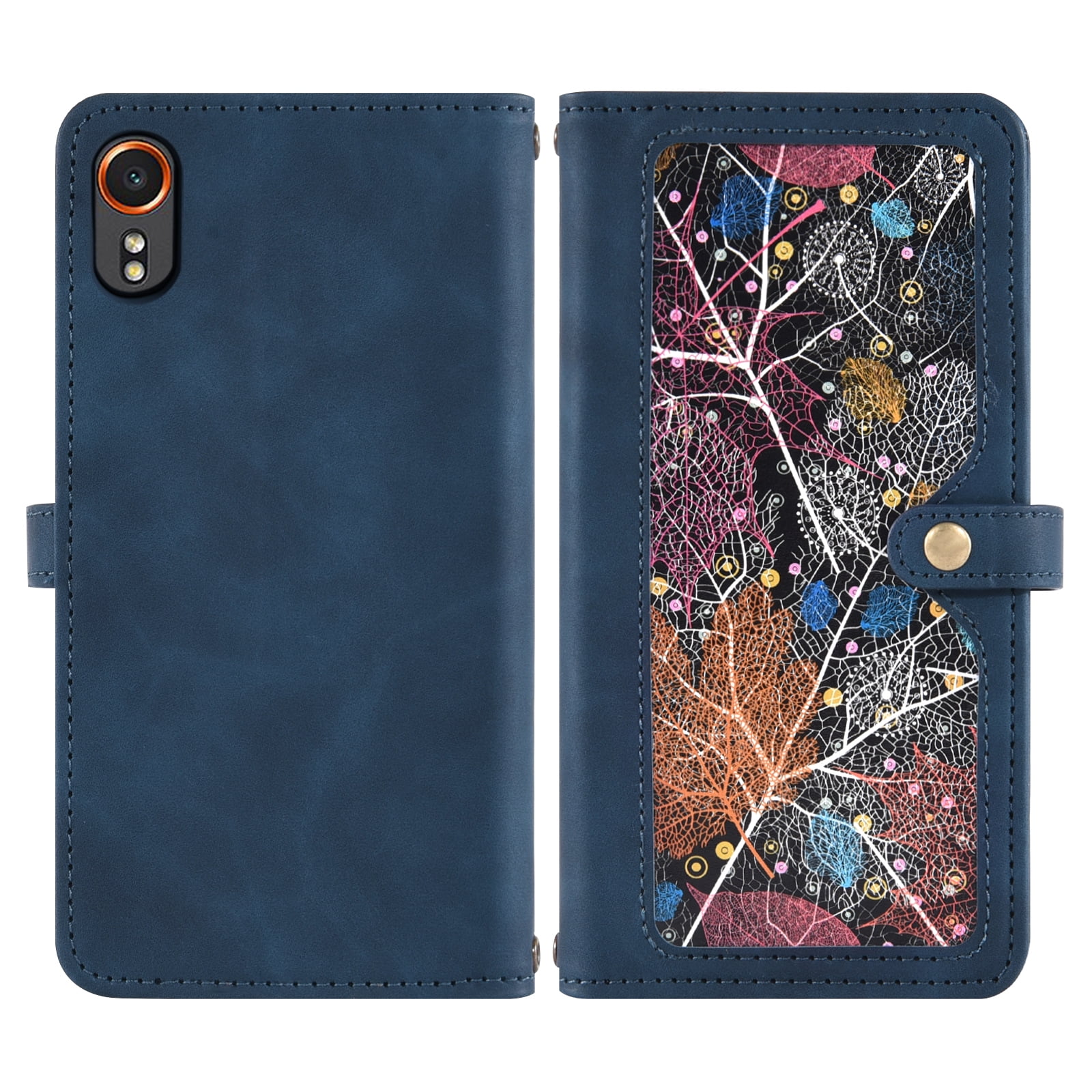 Asuwish Phone Case for Samsung Galaxy Xcover 7 Wallet Cover With Tempered Glass Screen Protector Crossbody Wrist Strap Flip Pattern Zipper Credit Card Holder Stand Slot Cell Xcover7 Women Men Blue