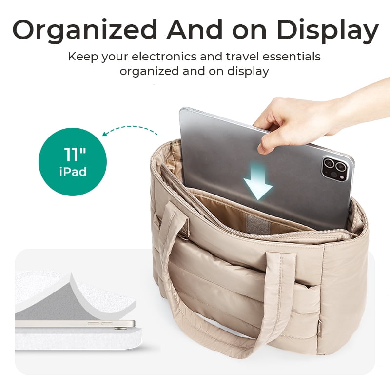 BAGSMART Tote Bag for Women, Lightweight Shoulder Bag with Compartments Puffy Handbag for Travel, Work, Beach, Gym, Shop, Black-Basic
