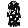 thumbnail image 5 of safuny Women's Knee Length A Line Shirt Dress Polka Floral Turn Down Collar Long Sleeve Dress Elegant Casual High Waist Button Fashion Clearance Black S, 5 of 5