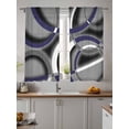 thumbnail image 4 of Sheer Curtains 63 Inch Length 2 Panels Set for Bedroom, Blue Geometric Semi Sheer Curtains for Windows, Grey Vintage Neutral Abstract Striped Art Voile Window Treatments Rod Pocket Curtain, 4 of 7