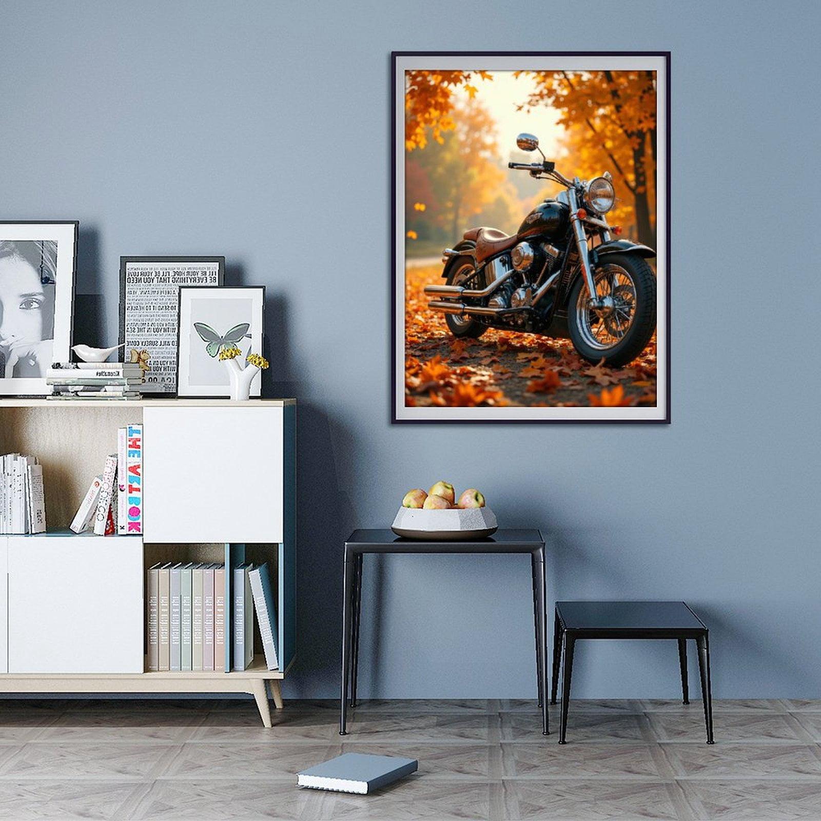 Diamond Art Kit for Adults, Motorcycle Autumn Leaves Road Diamond Painting for Adults Beginners, 5D DIY Diamond Art Painting Kits, Colorful Diamond Painting Craft for Home Decor 12x16