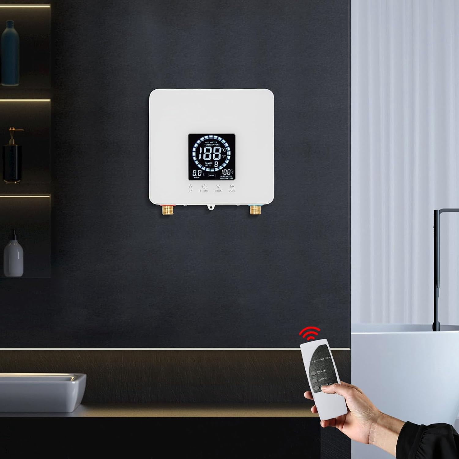 Miumaeov Intelligent Constant Temperature Electric Water Heater,Large Square All White Design, Pecise Temperature Control,Enjoy Comfortable Bathing