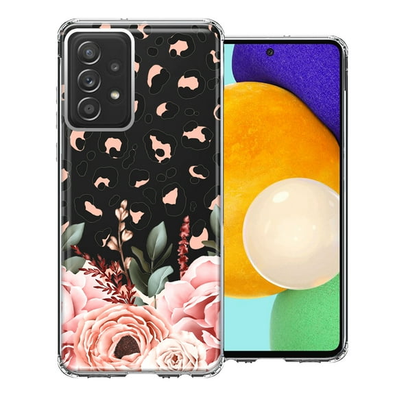 MUNDAZE Case For Samsung Galaxy A52 Classy Blush Peach Peony Rose Flowers Leopard Phone Cover