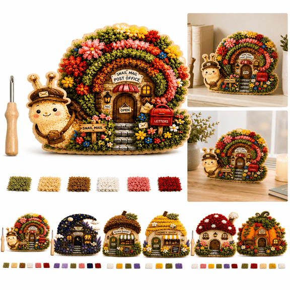 3D Fabric Poke DIY Craft Kit, Whimsical Village Snail Mail Cottage Craft, Relaxing Creative Hobby Art Kit with Illustrated Guide for Adults Home Decor Gift