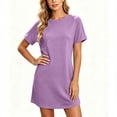 thumbnail image 5 of Puyaiuu Women Solid Crew Neck Short Sleeve T Shirt Mini Dress With Side Pockets Purple S Gift, 5 of 7