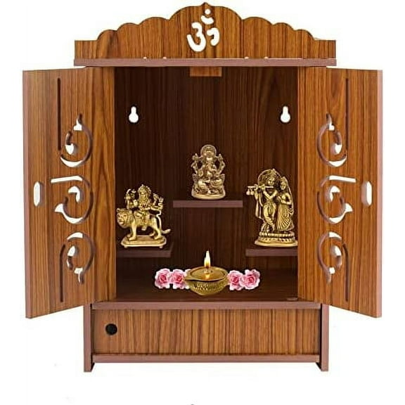 CrazyInk Wooden Readymade Wall Hanging Puja Temple for Home God Stand for Pooja Room Mandir Wood Devghar Stand for Office and Shop Crazyink-455