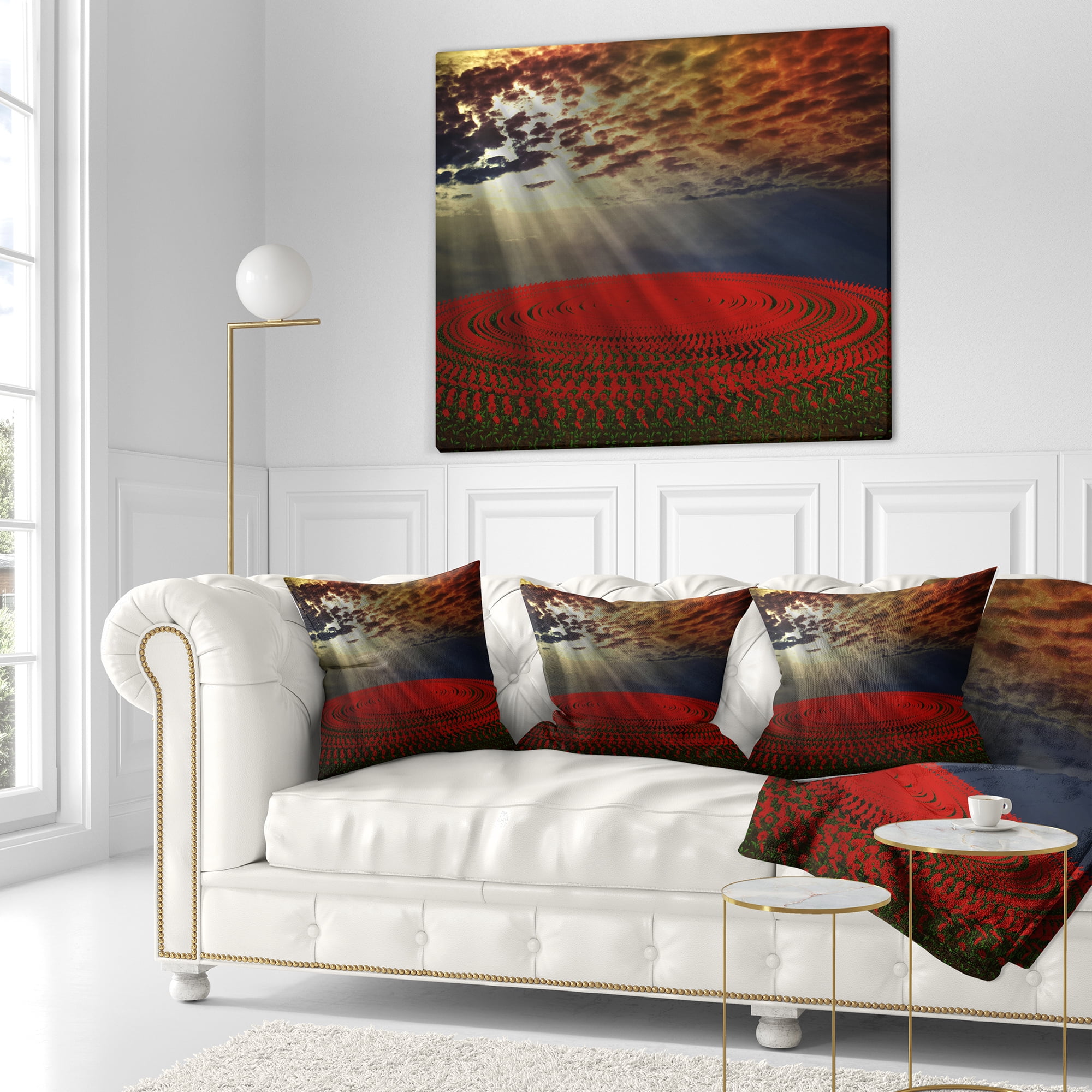 Designart Beautiful Circled Flower Fields - Floral Throw Pillow - 16x16