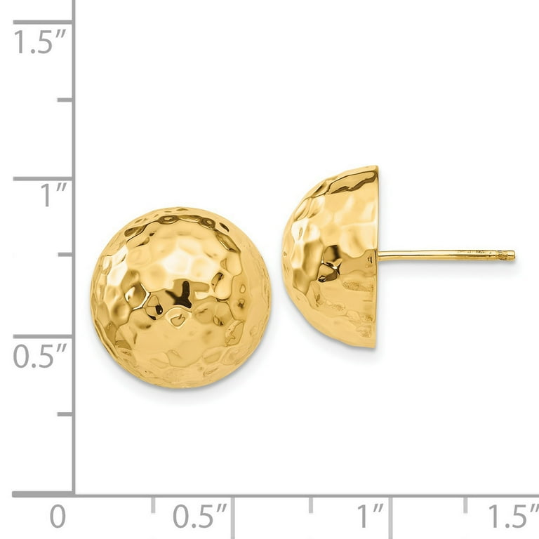 Hammered Half Ball Post Button Earrings in Real 14k Yellow Gold 14 mm Walmart