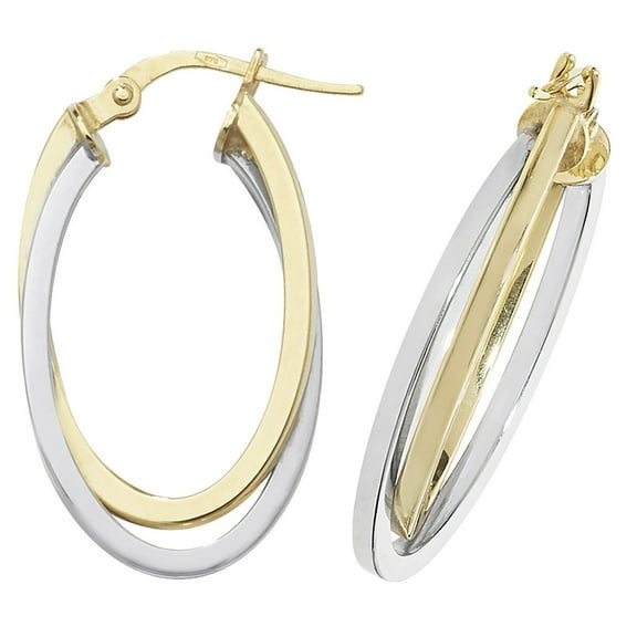9k 2 Colour Gold Women Hoop Earrings - 25mm*4mm