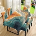 thumbnail image 3 of TSOVTHRID Green Golden Marble Print Table Cloth and Chair Covers Set 5-Piece Spandex Stretch Fit Tablecloth and Chair Slipcovers for Dining Room Kitchen Home Party Decor, 3 of 7