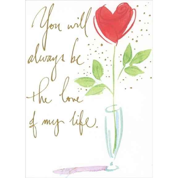 RSVP You Will Always Be the Love of My Life: Single Heart Shaped Red Rose in Vase Mother's Day Card for Wife